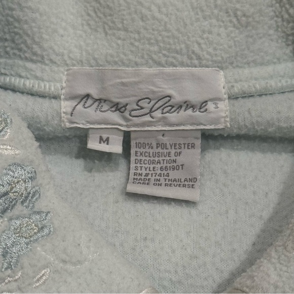 Vintage Miss Elaine Light Blue Collar Embroidered Zipup House Coat Size M - Picture 8 of 11